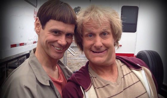 Jim Carey and Jeff Daniels on the set of the Dumb and Dumber