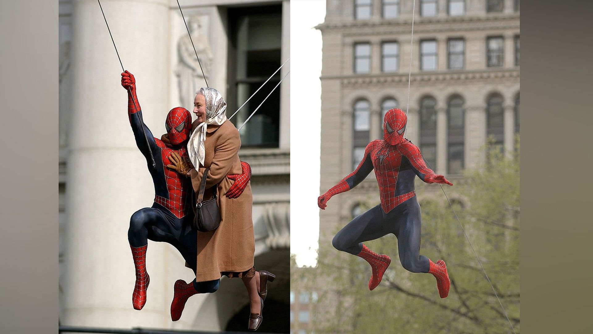 Tobey Maguire on the set of Spider-Man