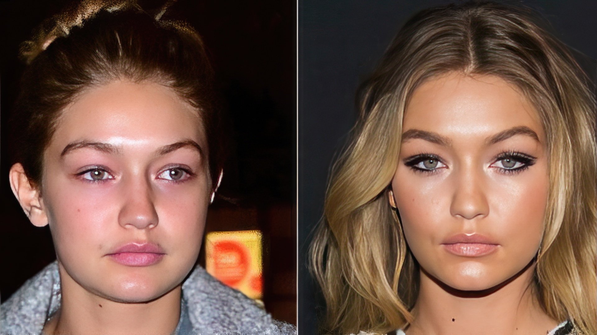 Gigi Hadid without makeup and in full glamour