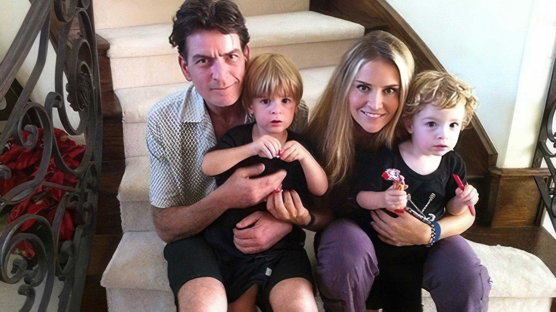 Charlie Sheen and Brooke Mueller with kids
