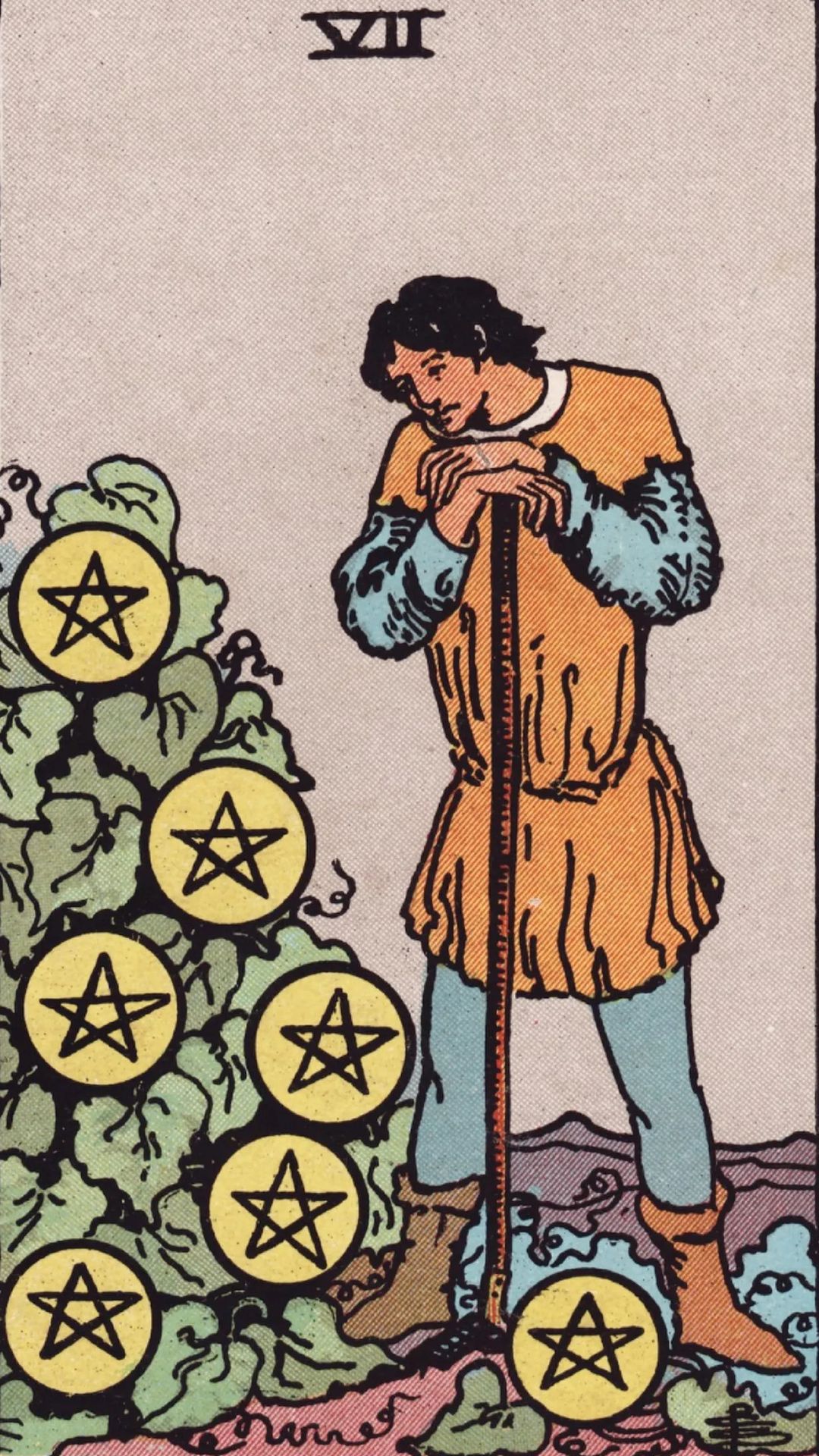 Meaning of the Tarot Card Seven of Pentacles