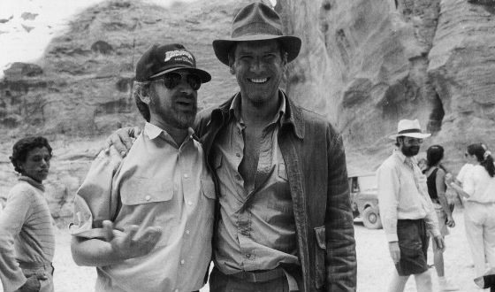 Harrison Ford and Steven Spielberg on the set of the first Indiana Jones