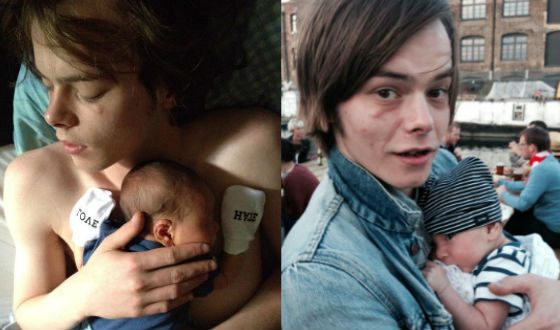 Charlie Heaton with his son