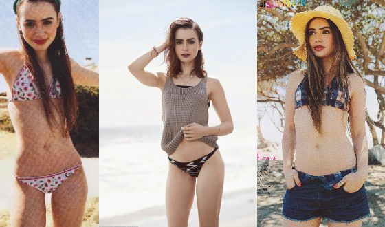 Lily Collins in a swimsuit