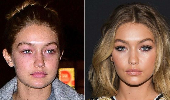 Gigi Hadid without make-up and all dressed up