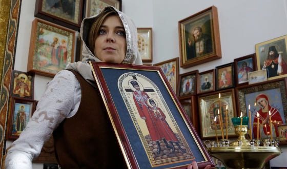 Poklonskaya at the opening of the Passion-Bearers Chapel in Simferopol