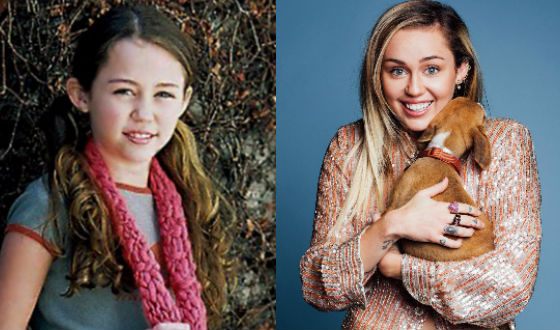 Miley Cyrus in childhood and now