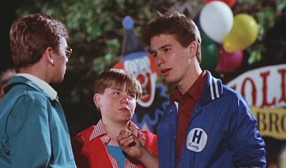 The first film role of Sam Rockwell in Clownhouse