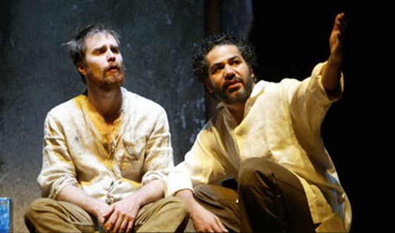 Sam Rockwell on a theatre stage in The Last Days of Judas Iscariot