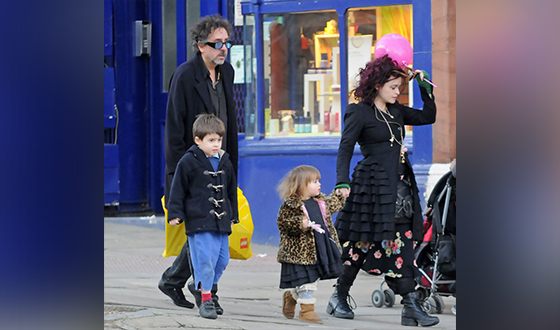 Tim Burton with Helena Bonham Carter and children