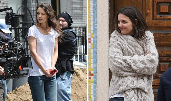 Katie Holmes on the set of the film Touched with Fire