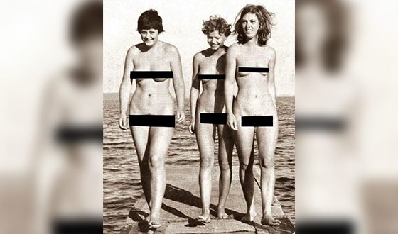 Angela Merkel (left) in her youth with her friends at a nudist beach