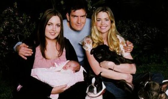 Charlie with his ex-wife Denise Richards, daughter Cassandra and newborn son Sam