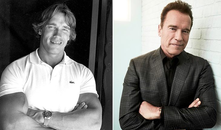 Arnold Schwarzenegger in his youth and now