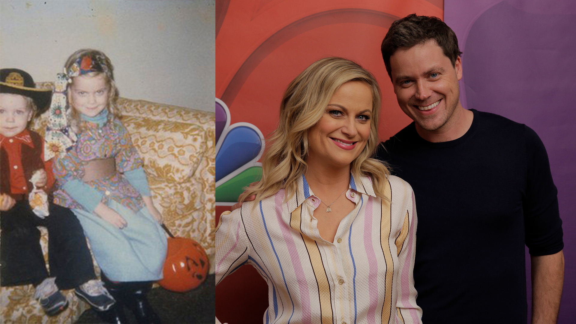 Amy Poehler with her brother in childhood and now