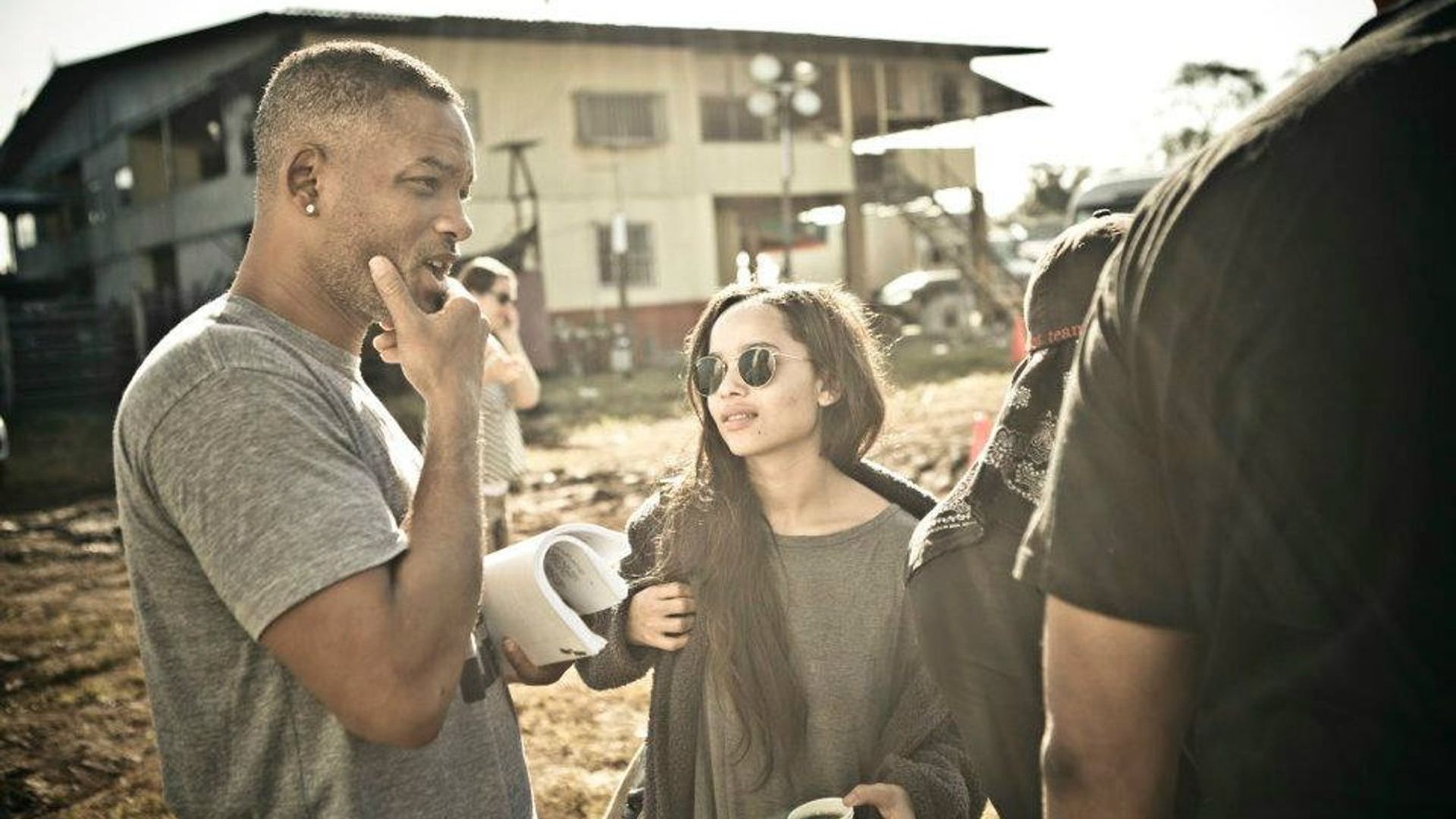 Zoe Kravitz and Will Smith on ‘After Earth’ set