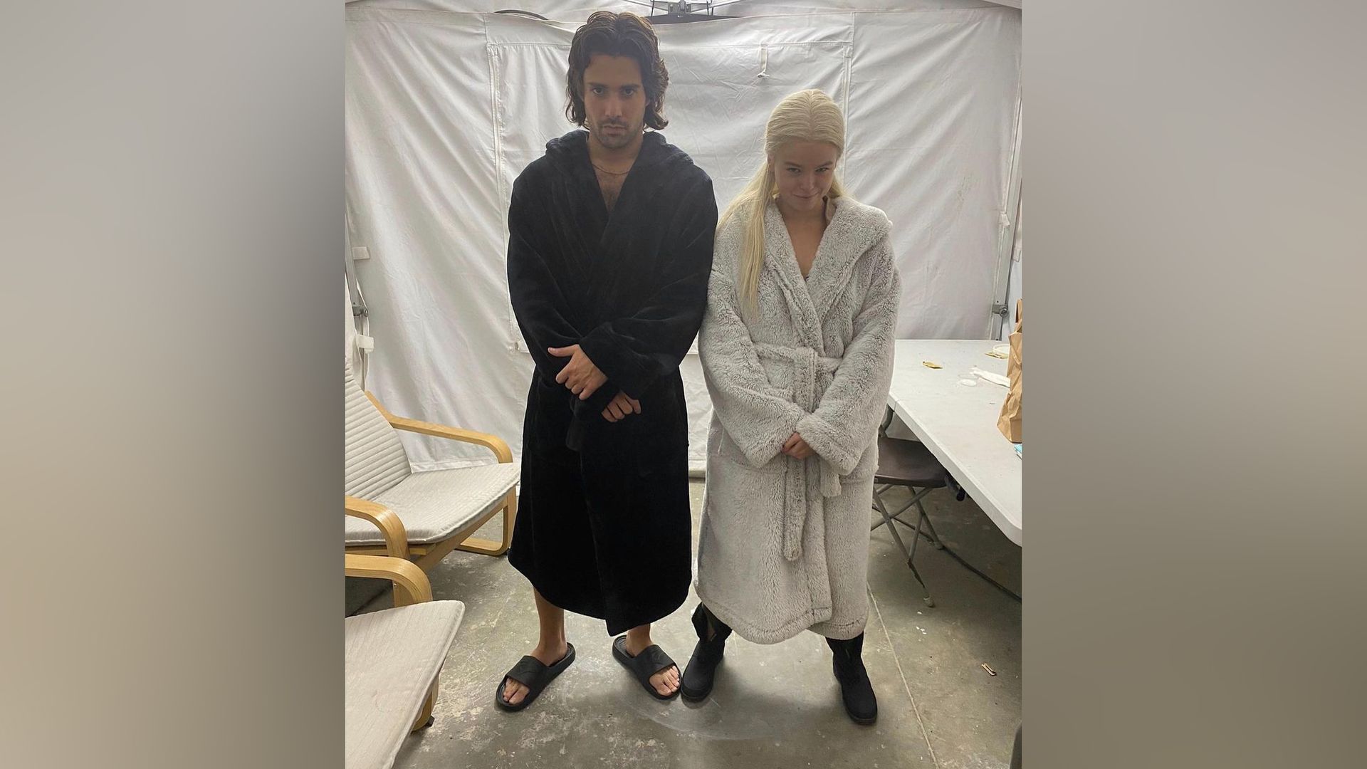 Fabien Frankel and Milly Alcock on the set of House of the Dragon