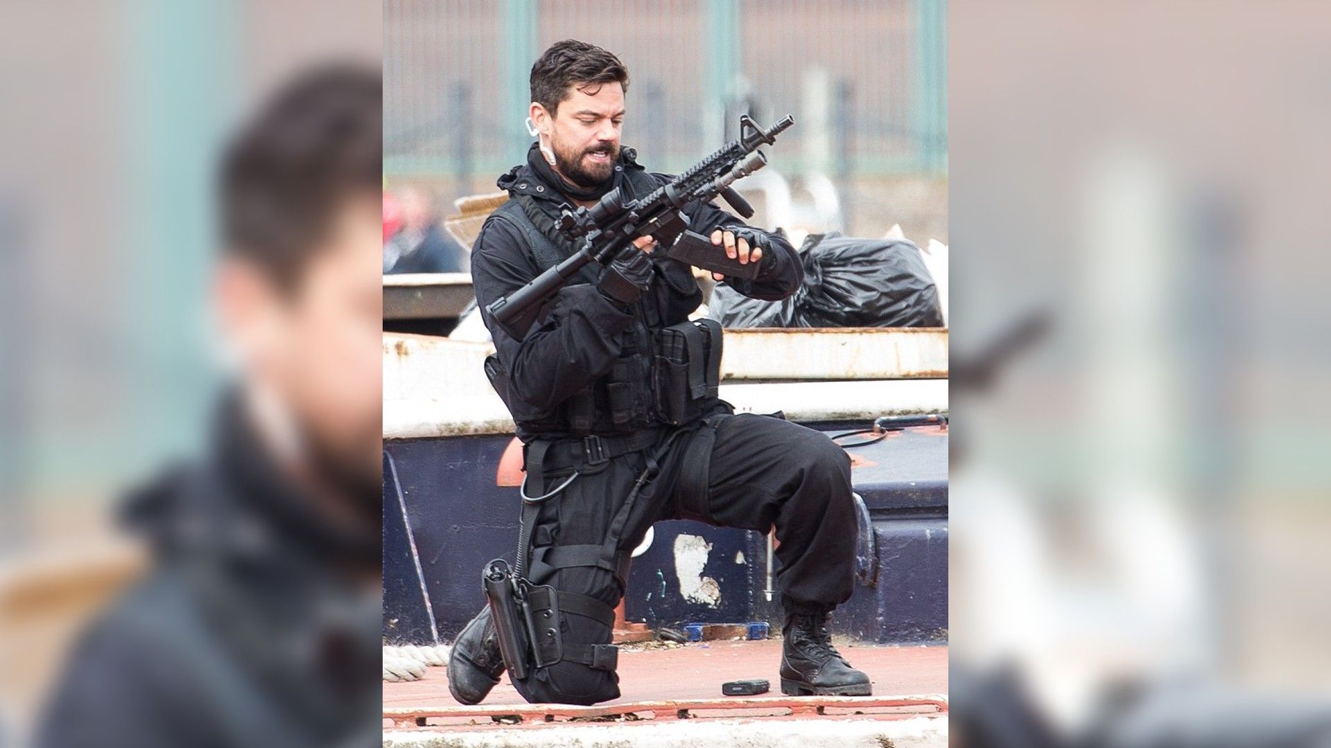 Dominic Cooper on the set of 'Stratton'