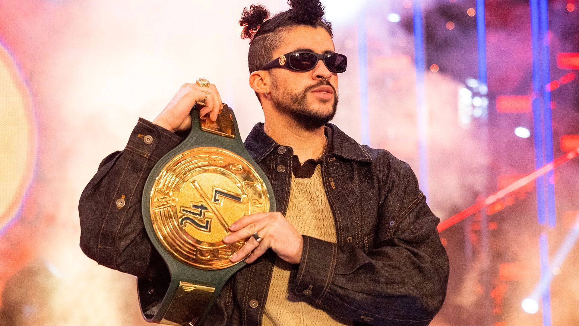 Bad Bunny with the 24/7 WWE award