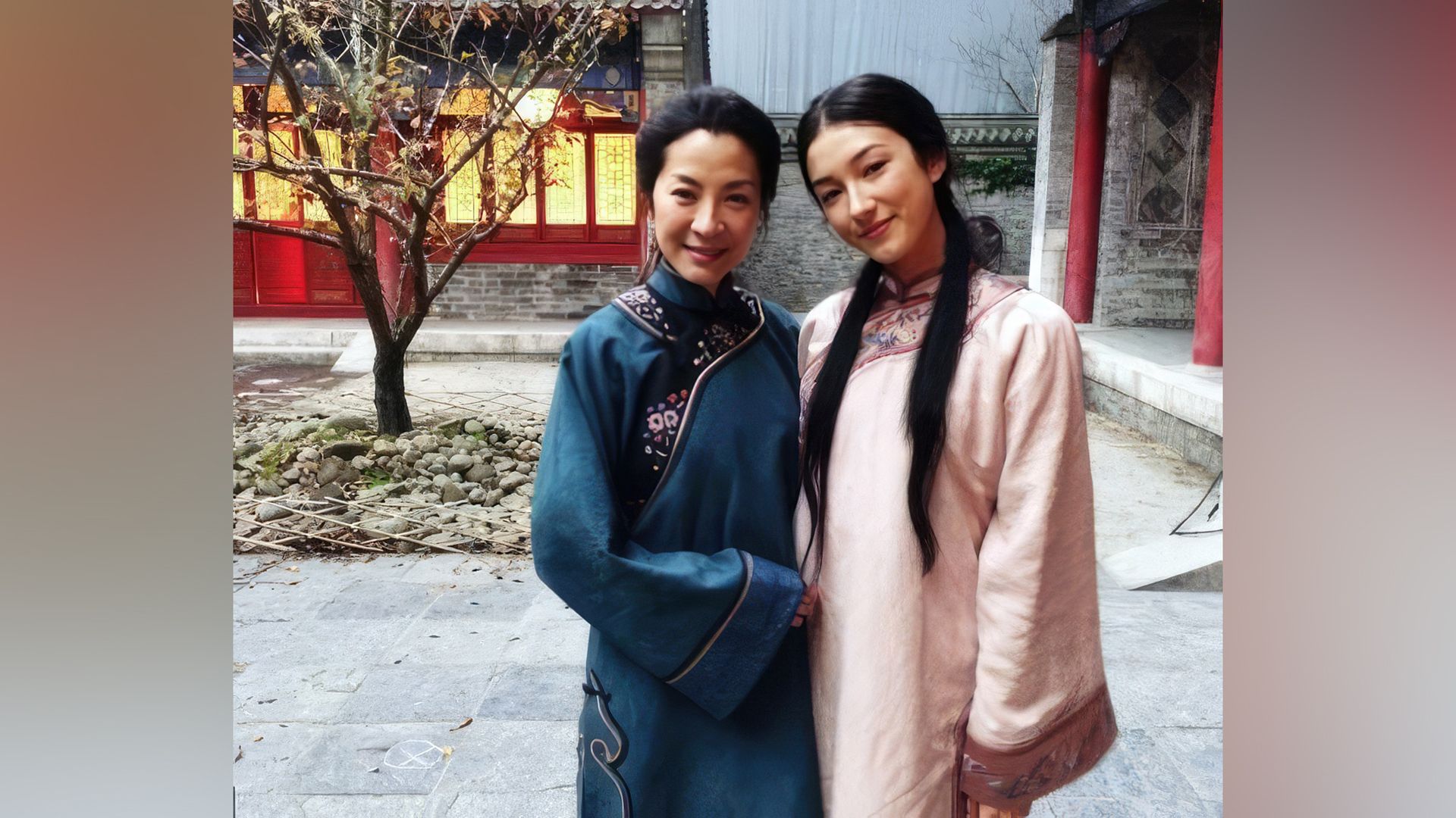 Natasha Liu Bordizzo and Michelle Yeoh on the set of 'Crouching Tiger...'