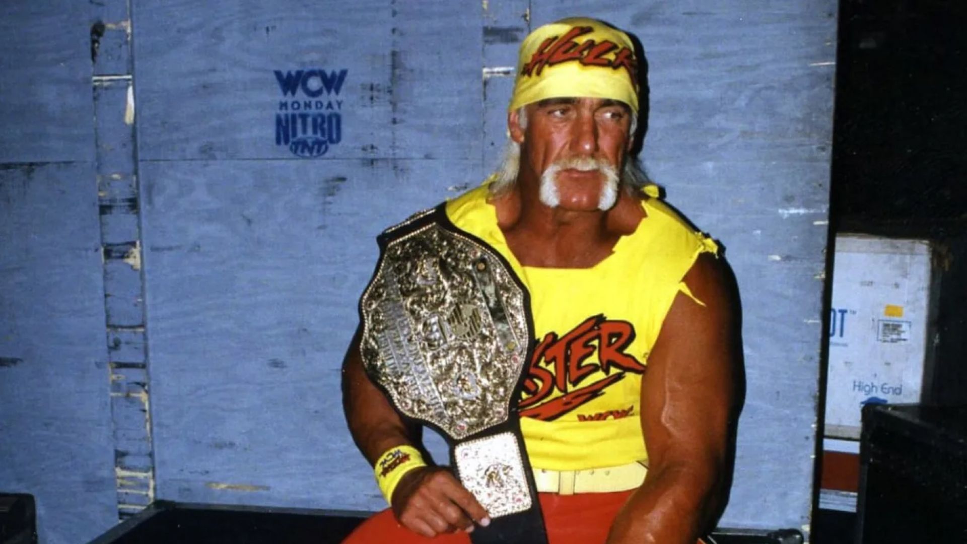 Hulk Hogan with the WCW championship belt (1994)