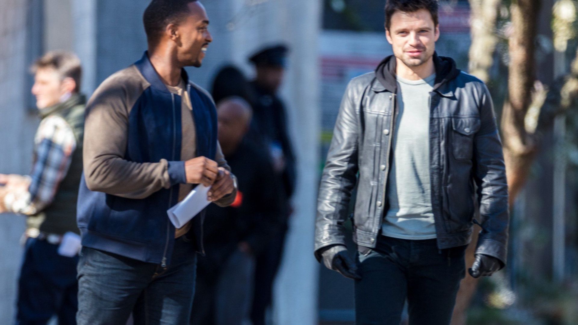 Sebastian Stan and Anthony Mackie on the set of The Falcon and the Winter Soldier