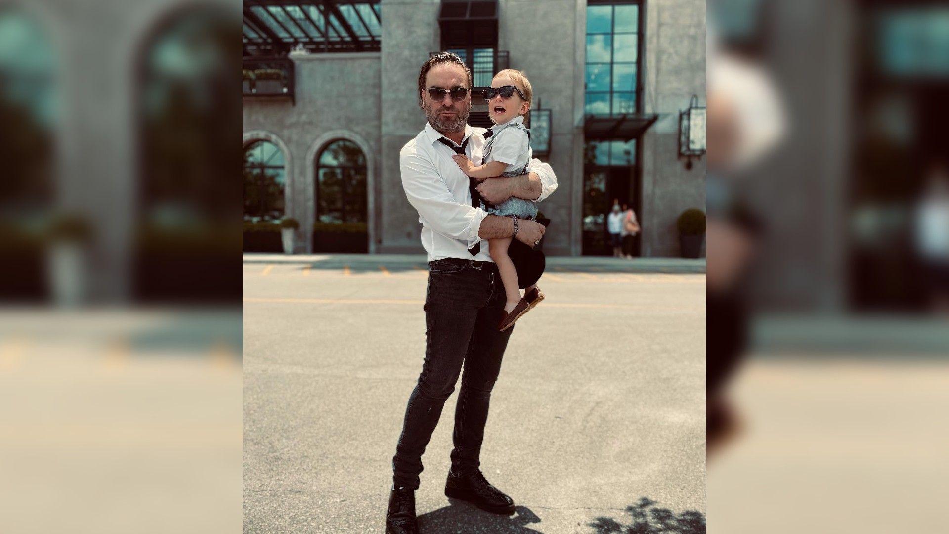 Johnny Galecki with his son
