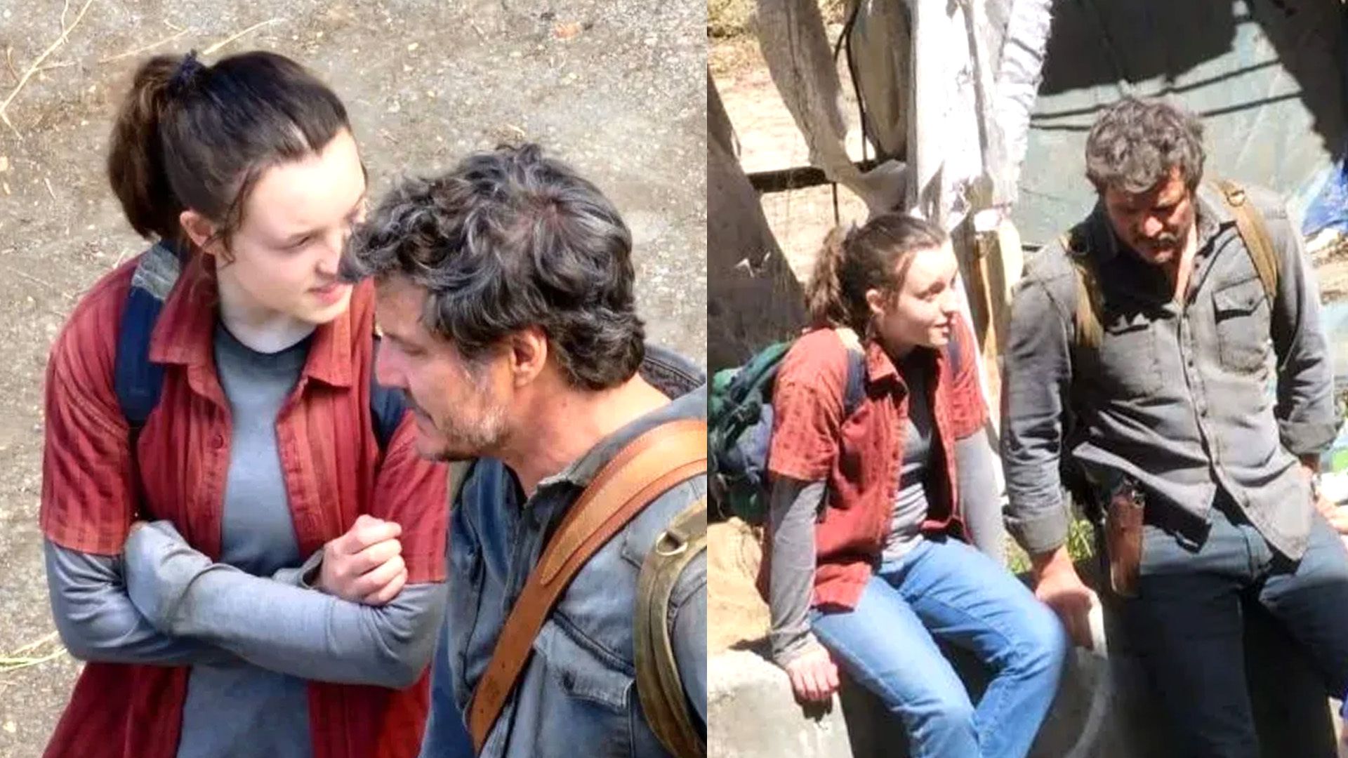 Bella Ramsey and Pedro Pascal on the set of Last of Us
