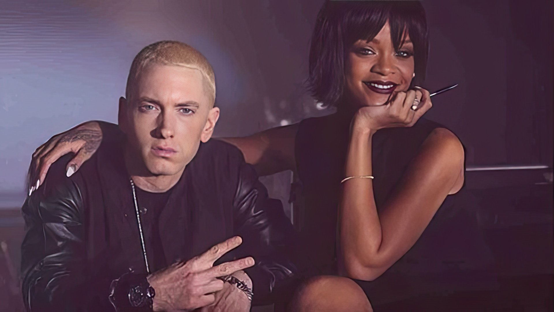 Rihanna and Eminem on the set of 'The Monster' music video