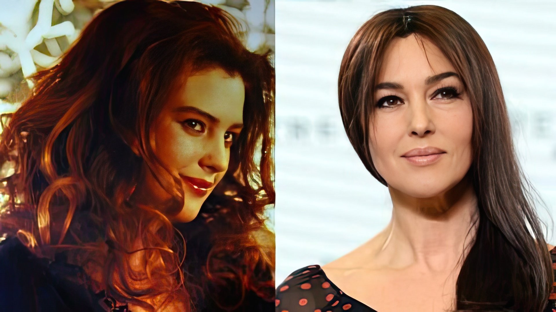 Monica Bellucci in her youth and now (18 and 50 years old)