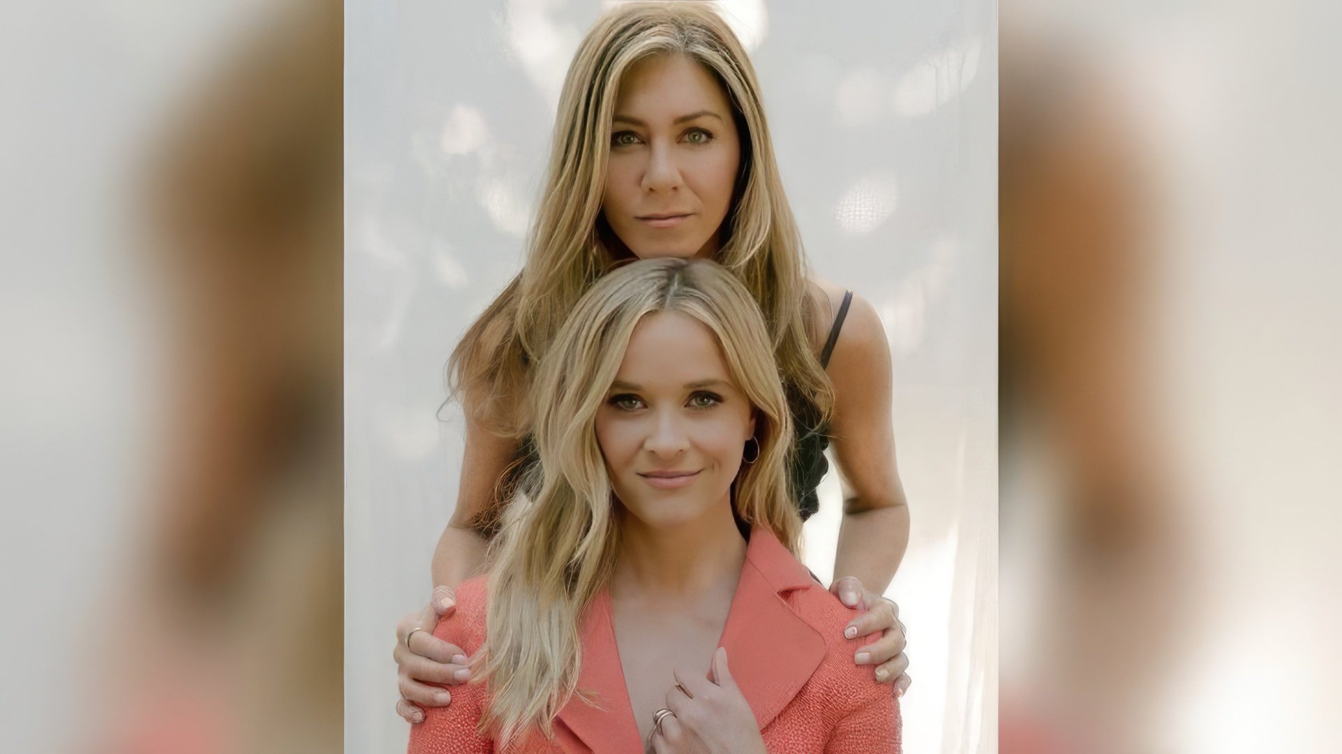 Reese Witherspoon and Jennifer Aniston on the set of The Morning Show