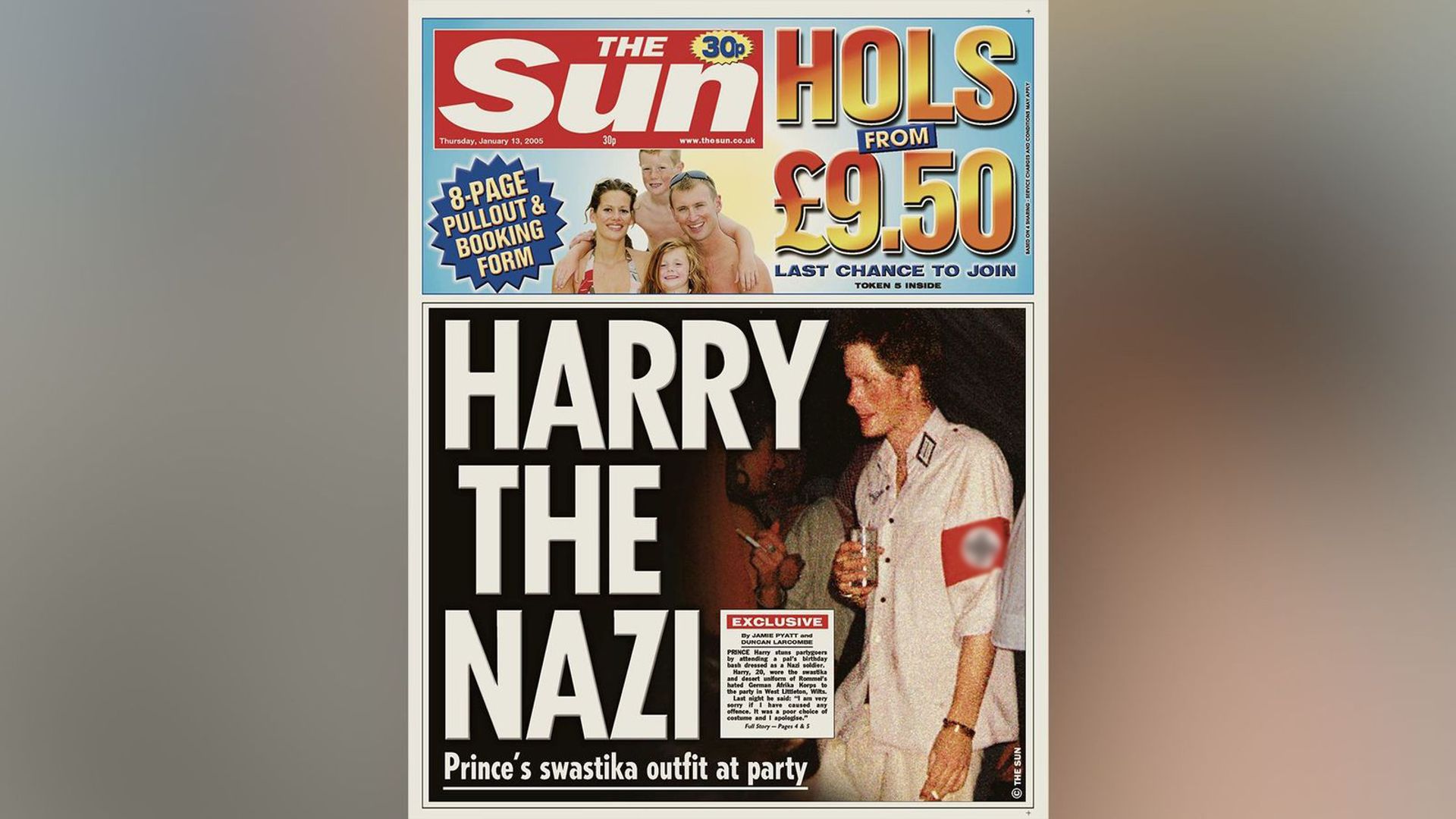 Scandalous photo of Prince Harry on the cover of The Sun