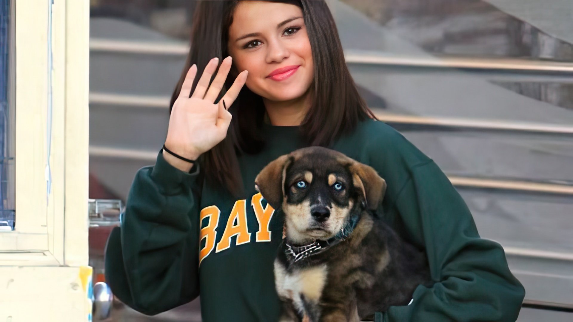 Selena Gomez and her puppy named Baylor