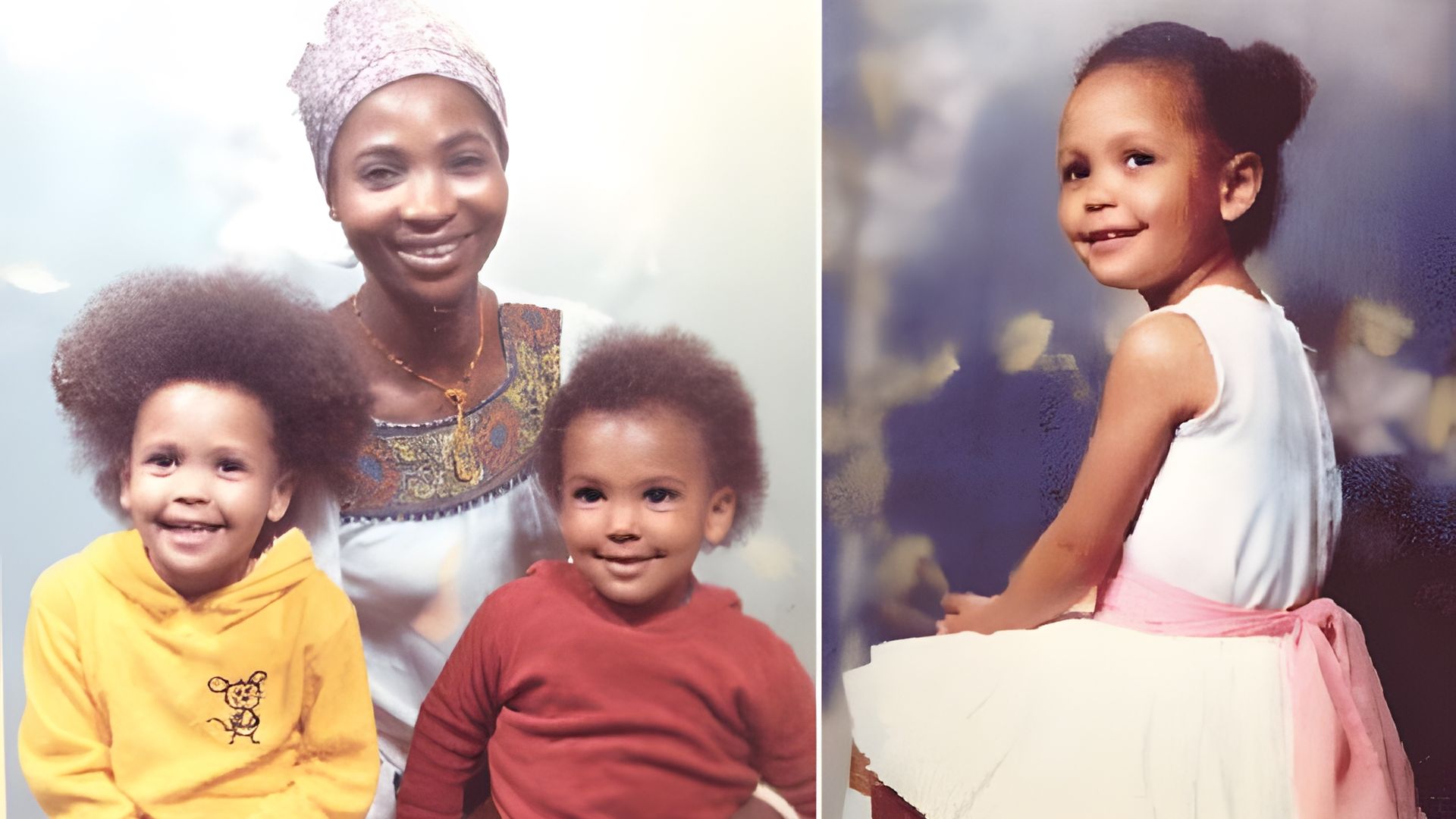 Thandiwe Newton as a child (with her mother and brother)