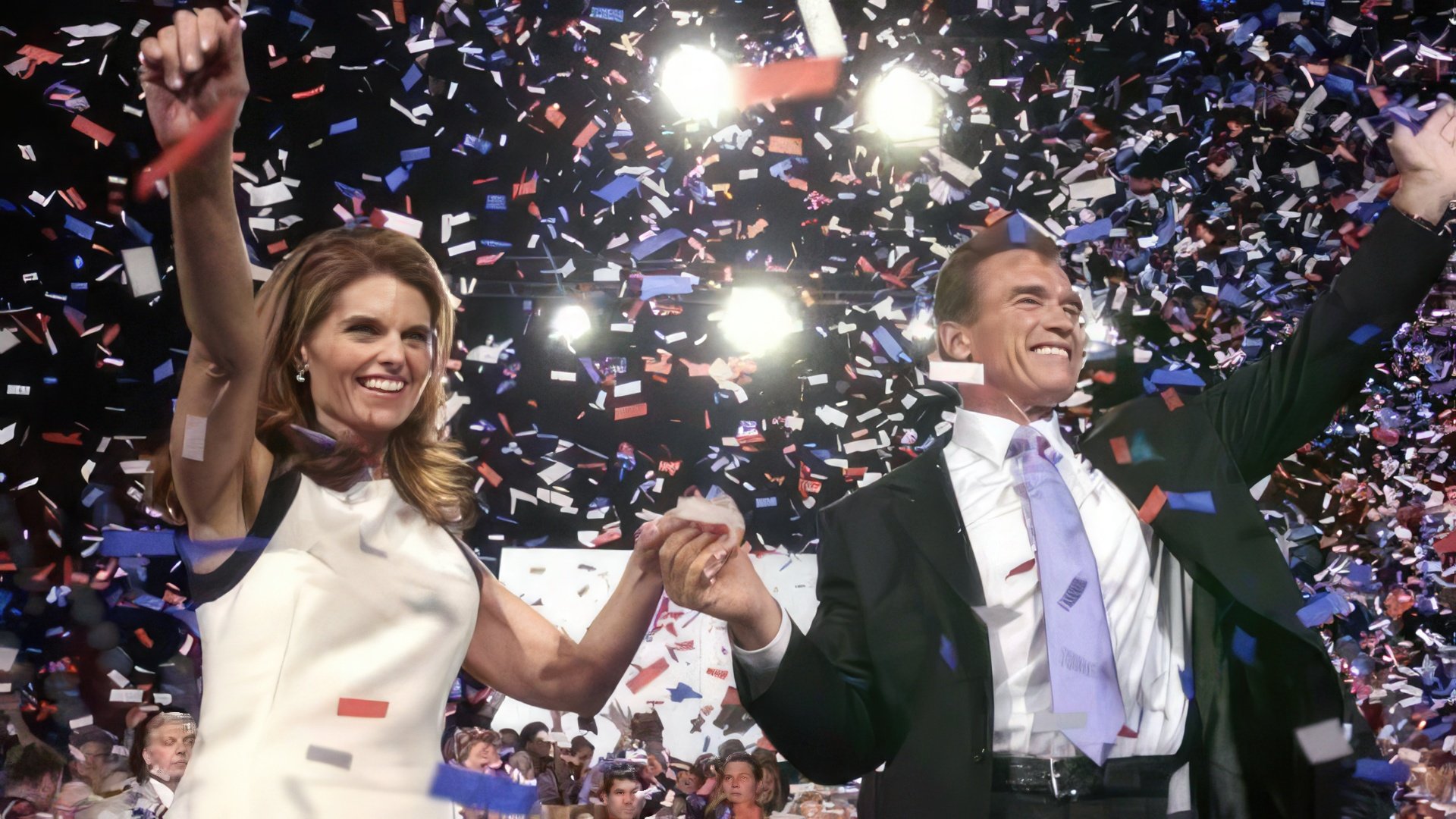 Arnold Schwarzenegger and his wife celebrate their election victory