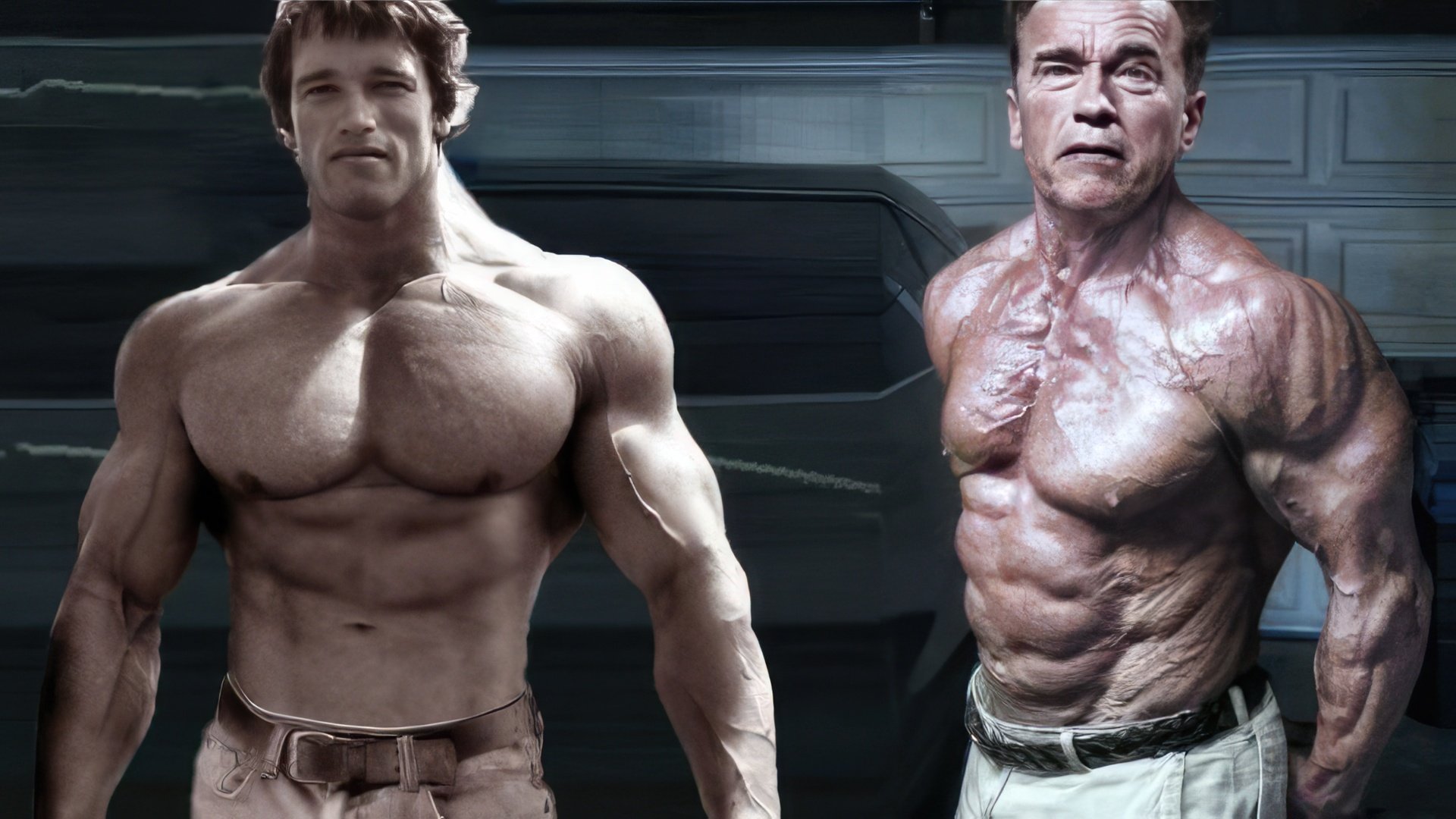 Schwarzenegger in his youth and now