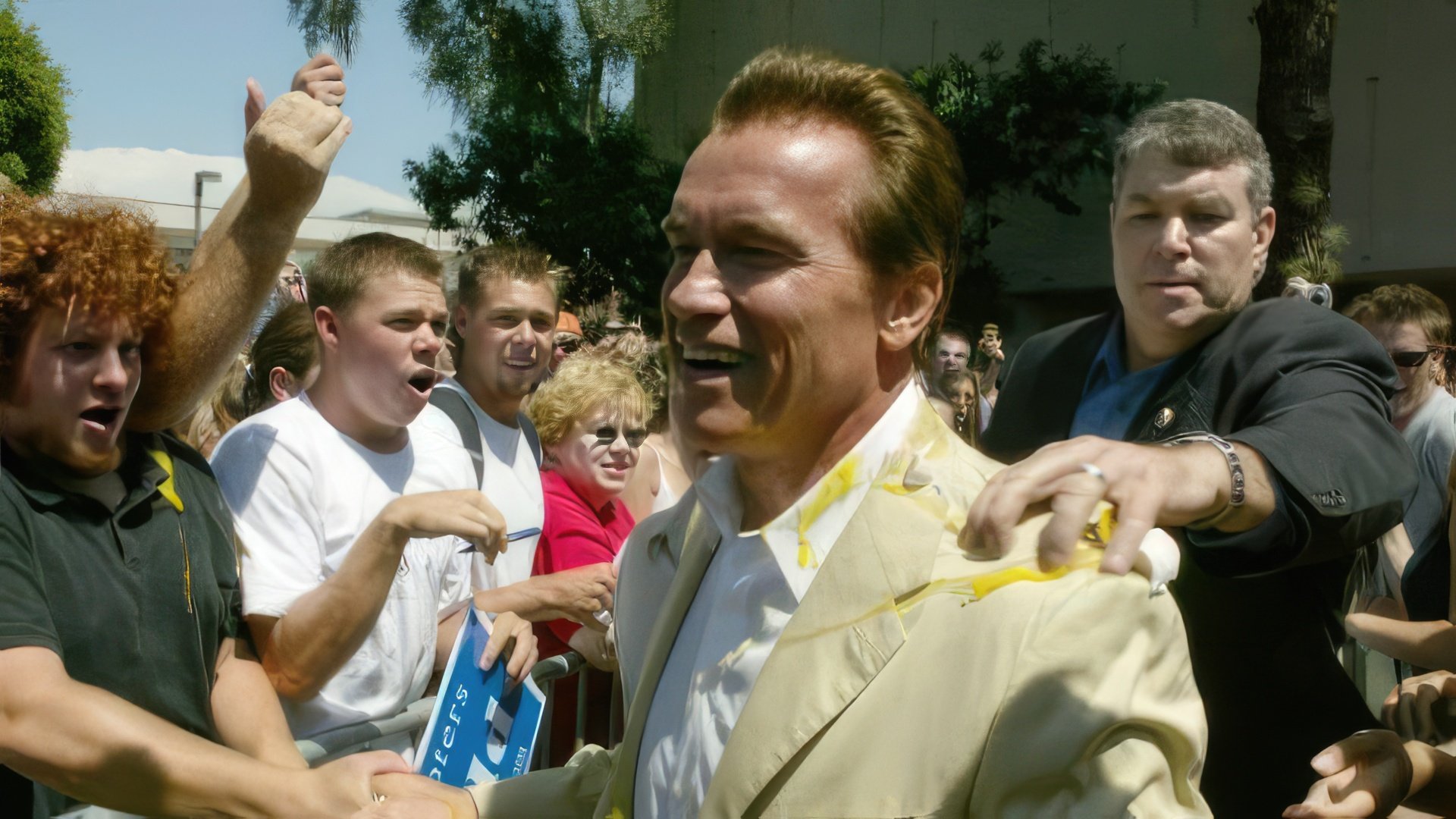 Schwarzenegger was pelted with eggs during the election campaign