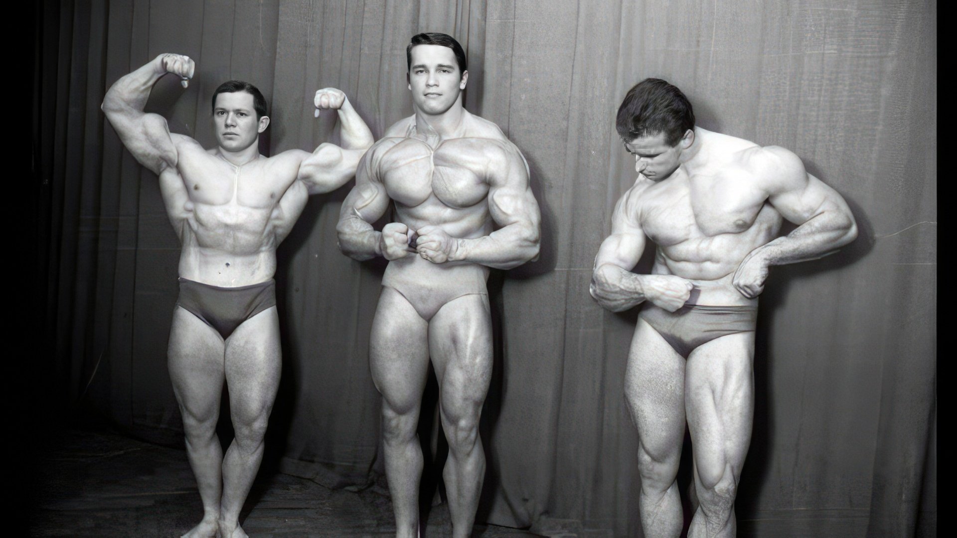 Young Arnold Schwarzenegger at a bodybuilding competition