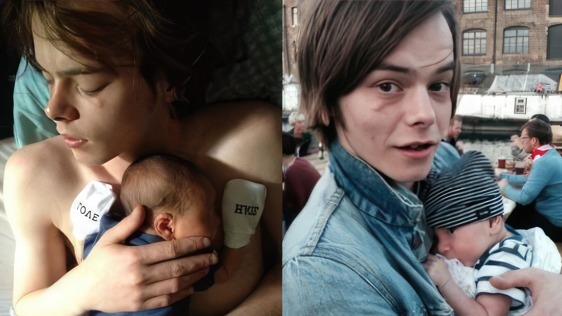 Charlie Heaton with his son