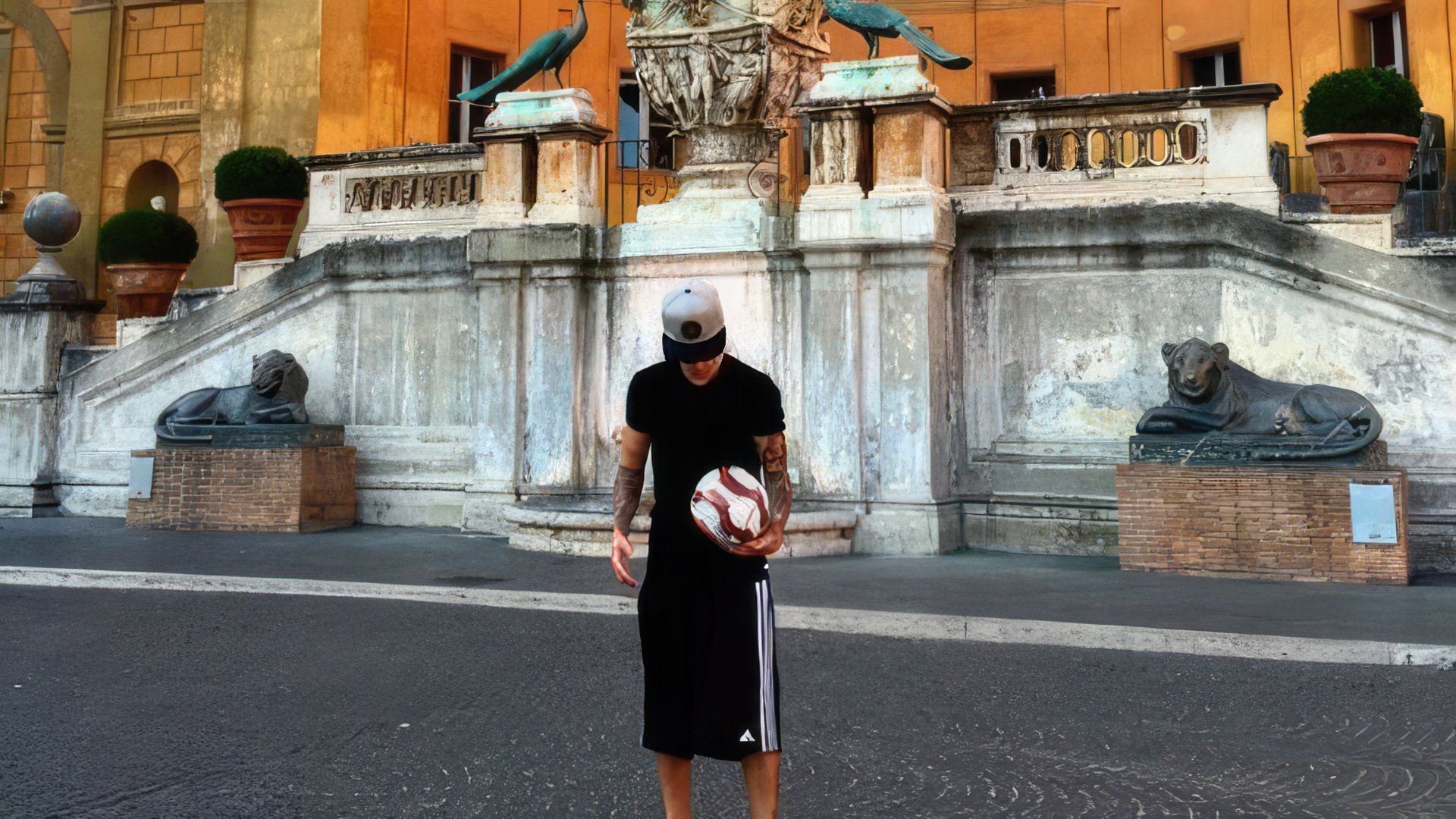 Justin Bieber playing football in the Sistine Chapel