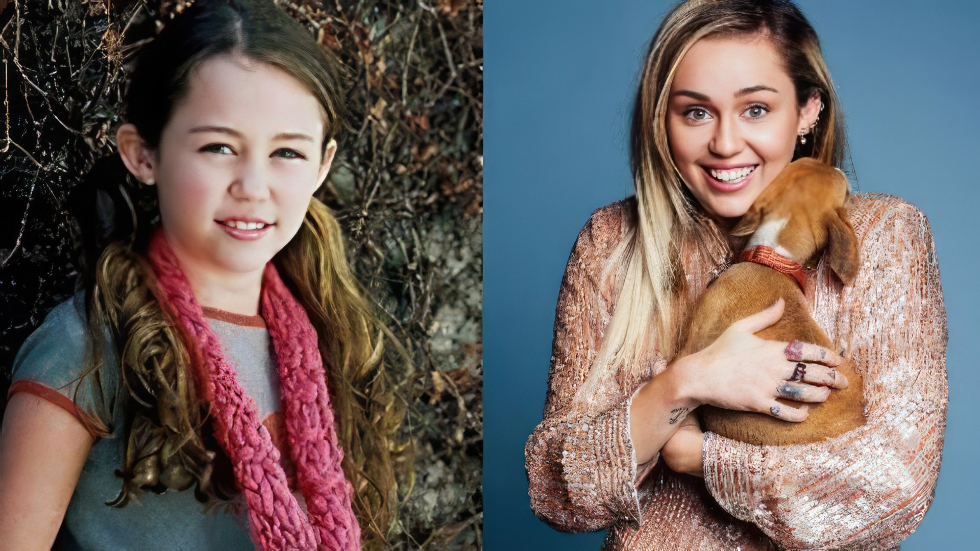 Miley Cyrus as a child and now