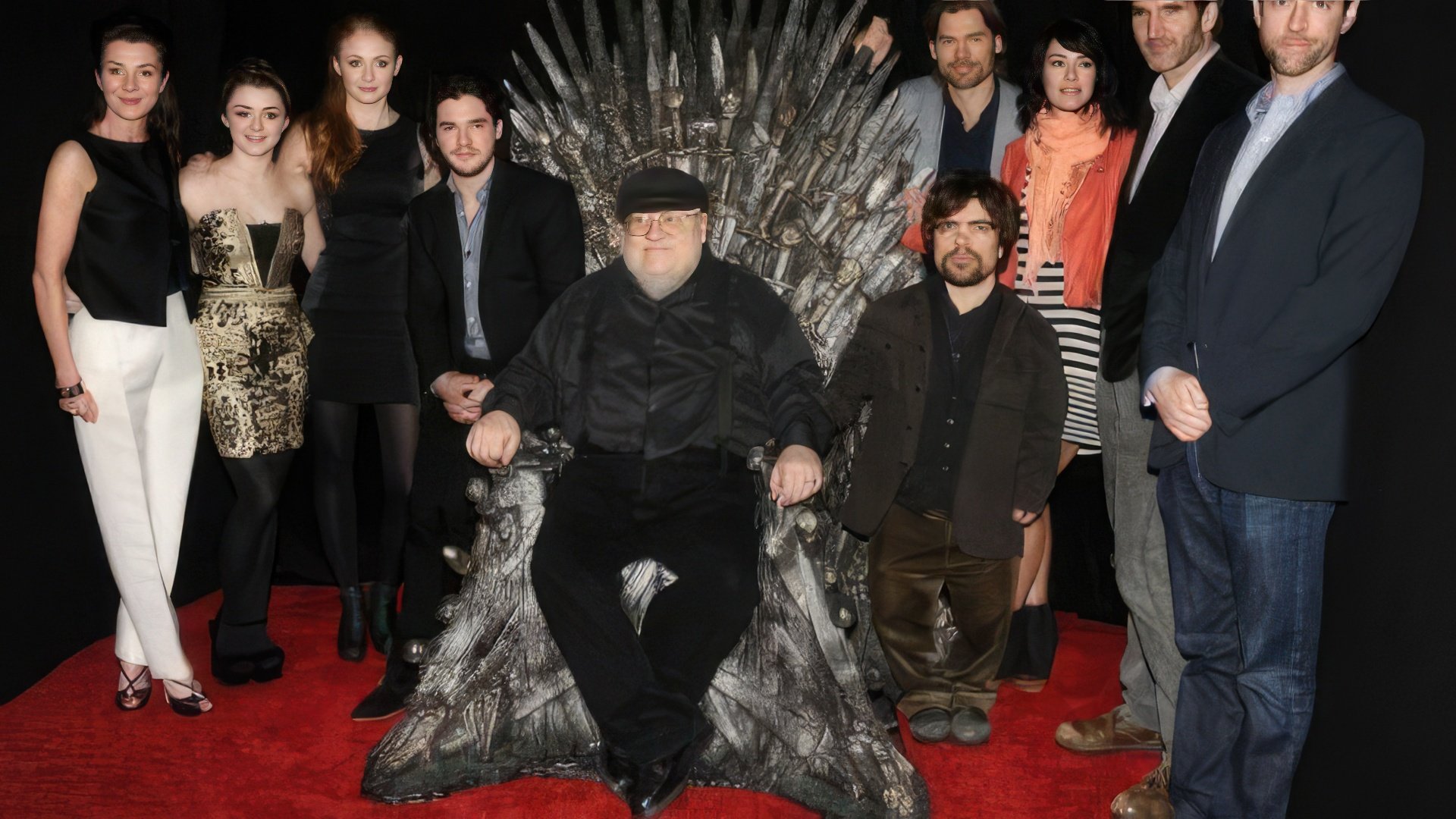 Peter Dinklage with George R.R. Martin and other "Game of Thrones" cast members