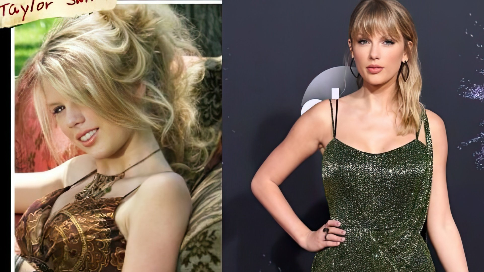 Taylor Swift at the beginning of her career and now