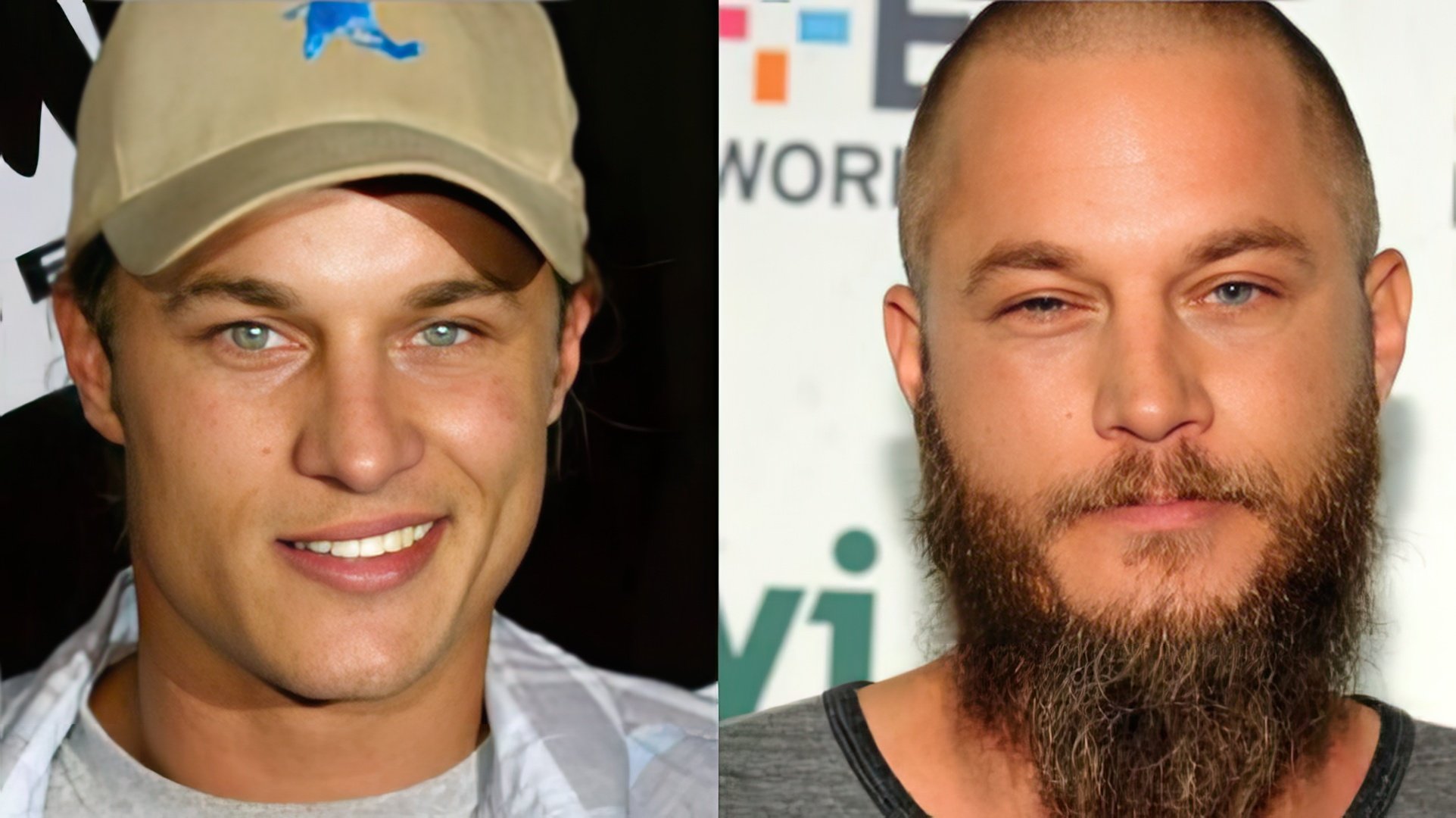 Travis Fimmel with and without his trademark beard