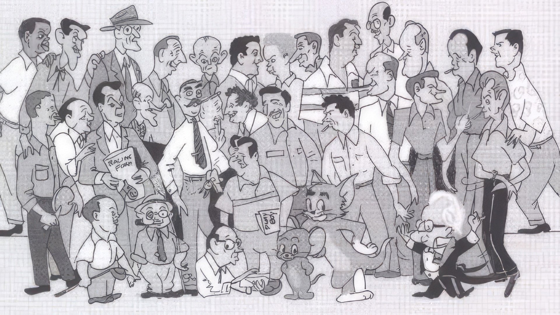 Caricature of X-B studio staff (Jack Nicholson on the right in the top row)