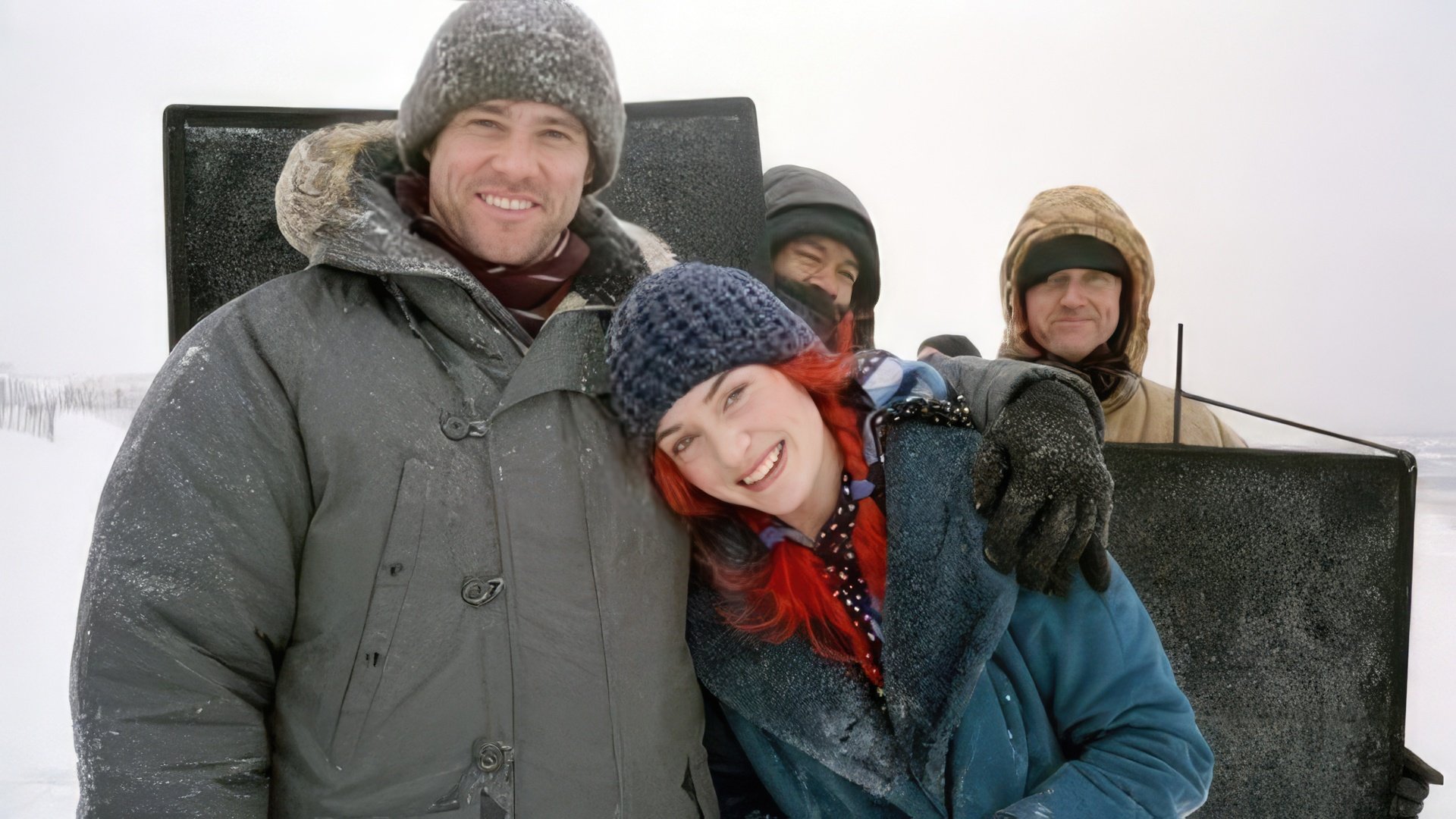 Kate Winslet and Jim Carrey on the set of the movie 'Eternal Sunshine of the Spotless Mind'