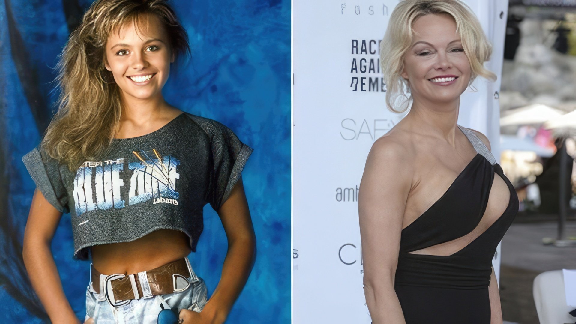 Pamela Anderson before fame and now