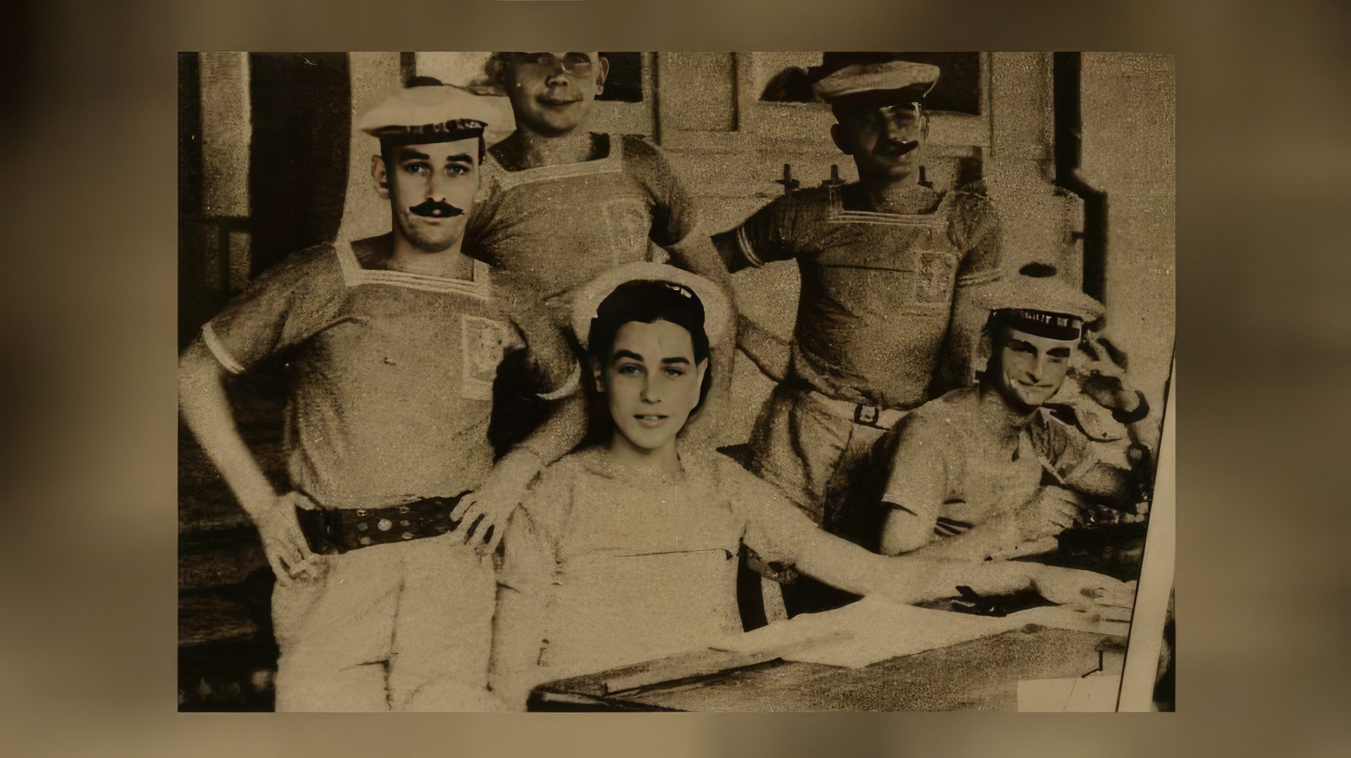 Alain Delon in the army (center)