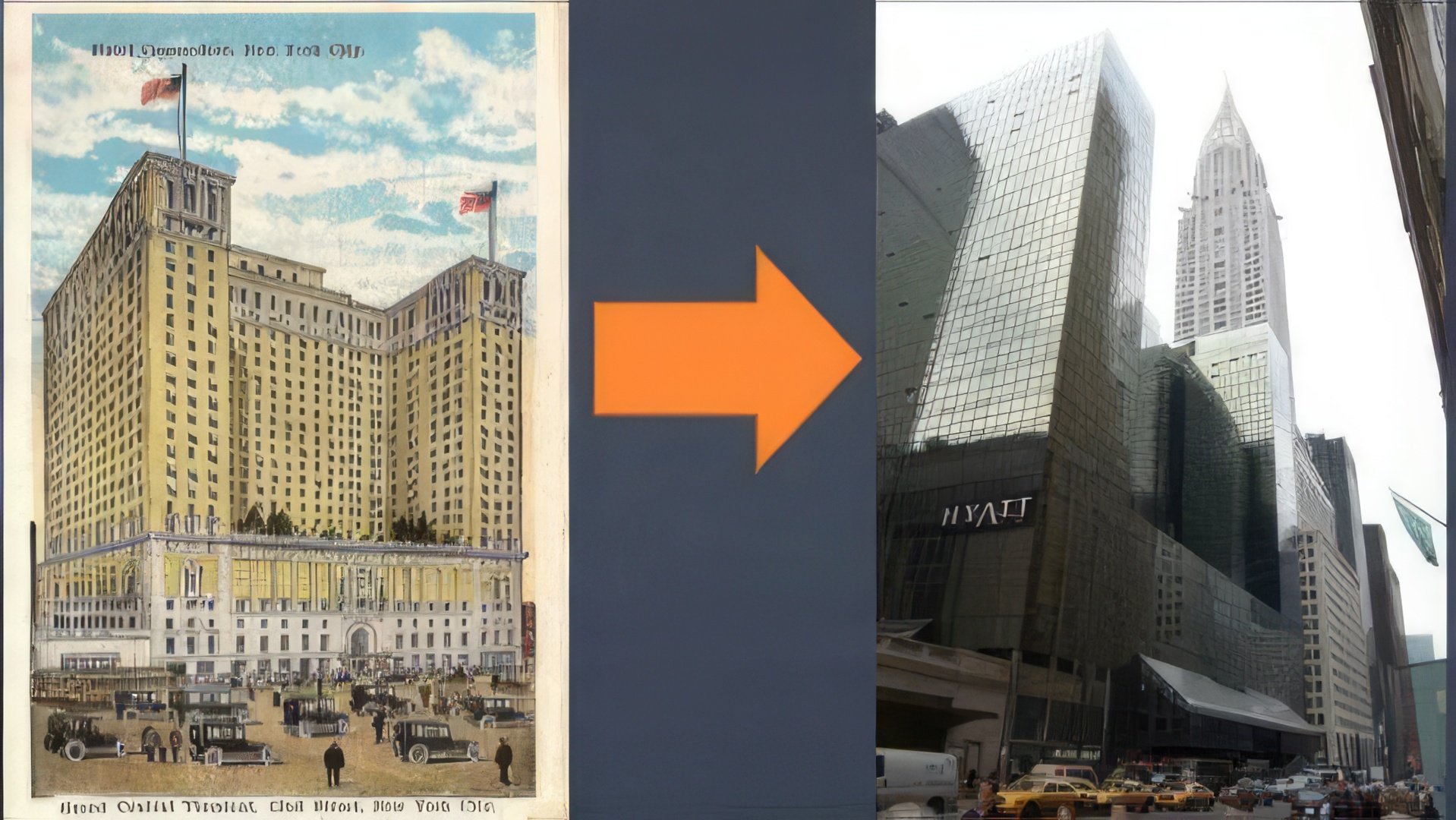 The Commodore Hotel before and after Trump's renovation