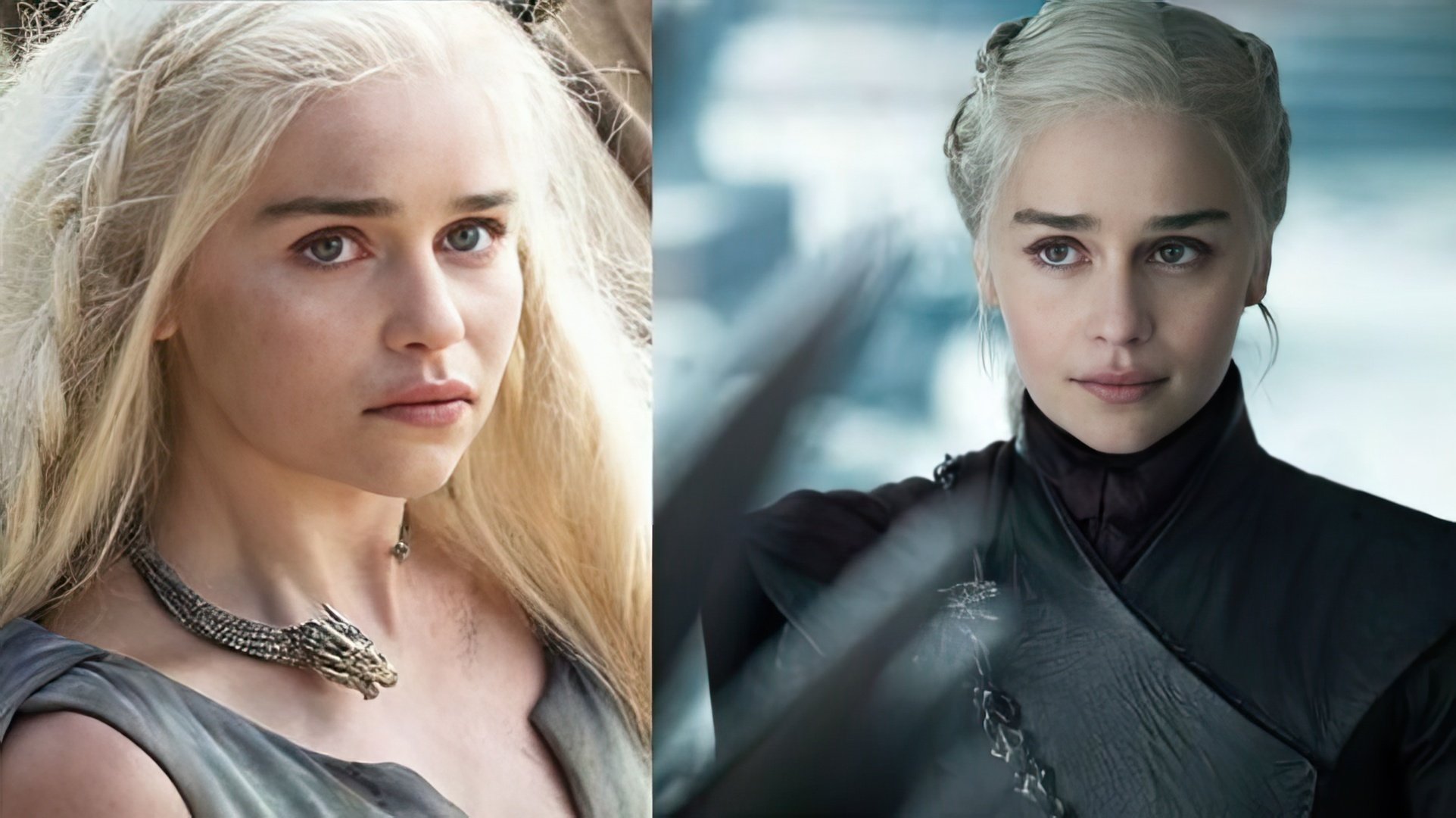 Emilia Clarke in the first and last seasons of "Game of Thrones"